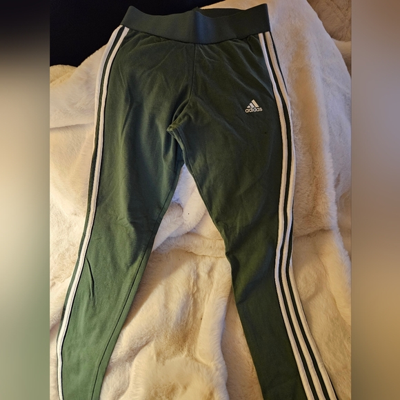 ADIDAS Women's Olive Green White Stripes Yoga Exercise Leggings - Picture 4 of 6